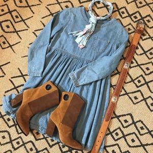 Denim Babydoll Dress by BDG with Floral Scarf